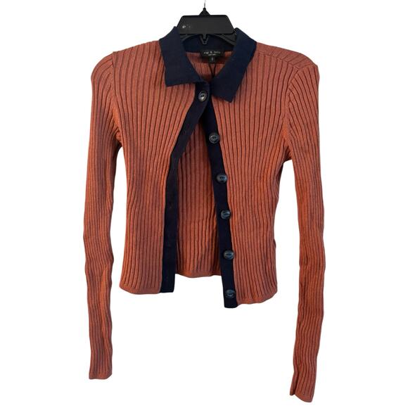 Rag & Bone Navaya Ribbed Cotton And Cashmere-Blend Polo Cardigan Small NWOT - Picture 1 of 6